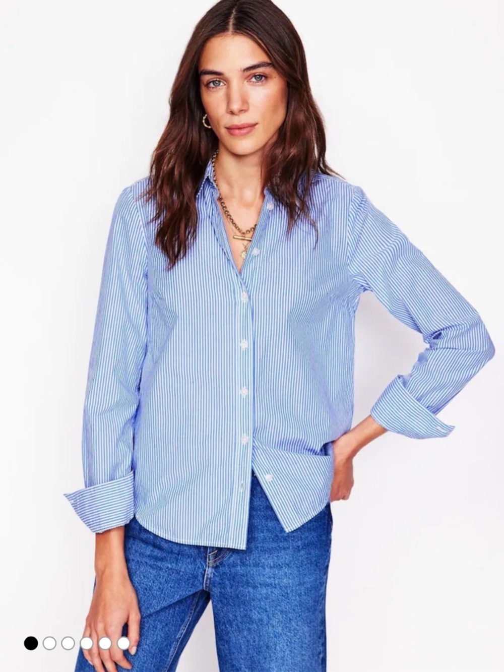 Boden Sienna Cotton Shirt Womens US 8 Blue White Stripe Button Down Classic Work